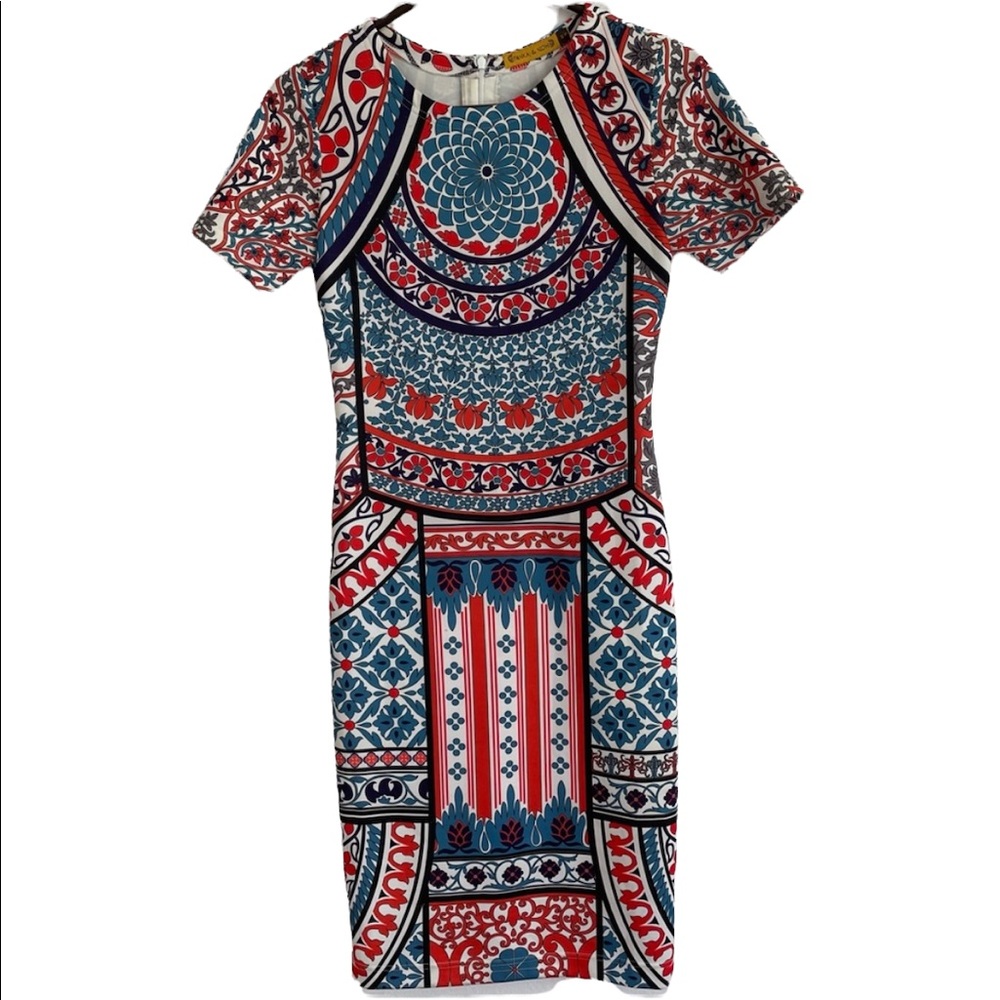NWOT! PANKAJ & NIDHI COLORFUL PATTERNED SHORT SLEEVE DRESS